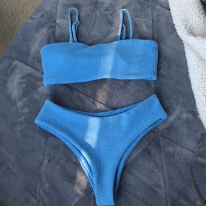 Blue bandeau bikini set